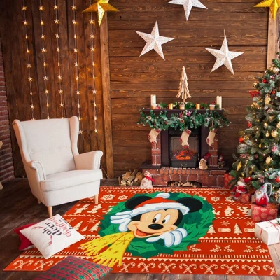 Disney Mickey Mouse Wreath 54"x78" Area Rug Red 1 Disney Mickey Mouse Wreath 54"x78" Area Rug Red