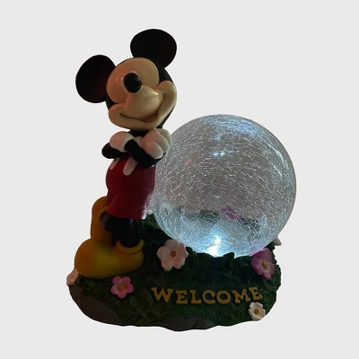 Disney 10" Fiberglass/Polyester Mickey Mouse Solar Garden Statue With Crackle Glass Ball 1 Disney 10" Fiberglass/Polyester Mickey Mouse Solar Garden Statue With Crackle Glass Ball