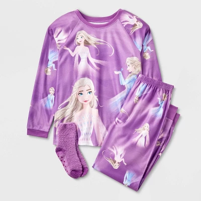 Girls' Disney Frozen 2pc Pajama Set With Socks - Purple 4 Girls' Disney Frozen 2pc Pajama Set With Socks - Purple - Image 4