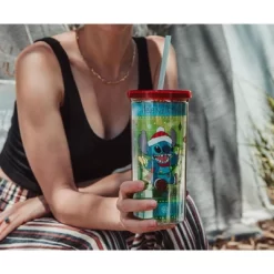 Silver Buffalo Disney Lilo & Stitch Holiday Lights Carnival Cup With Lid And Straw | Holds 20 Ounces -Baby Land Shop GUEST cb8789fb 96d8 48a2 87b3 4770913c3b73